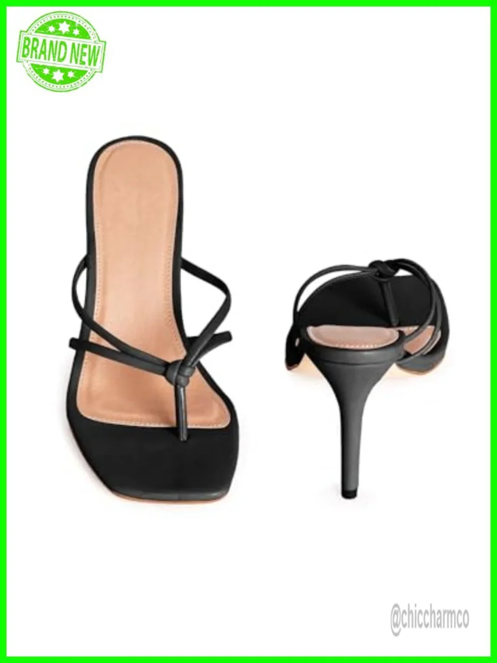 Strappy Square Toe Heeled Sandals Thong Slip On Stiletto Pumps